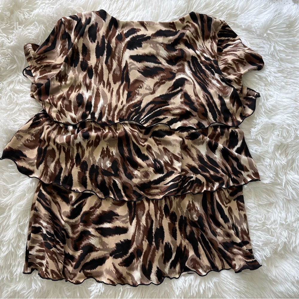 Notations Petite Ruffle Animal Print Top - Picture 3 of 3